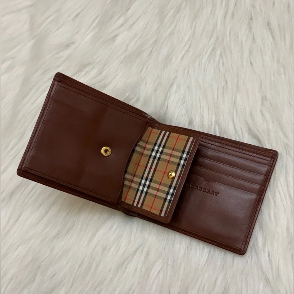BURBERRY - MENS NOVA CHECK LINED BROWN LEATHER BIFOLD WALLET